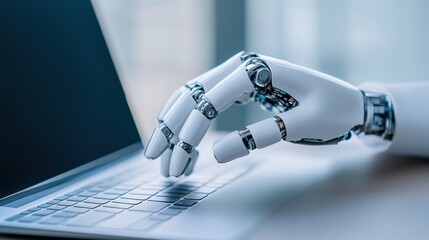 Robotic Hand Interacting with Laptop in Futuristic Workspace Environment