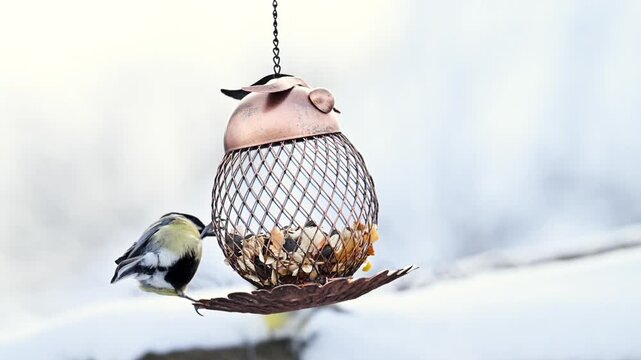 Video of a titmouse with a bird feeder