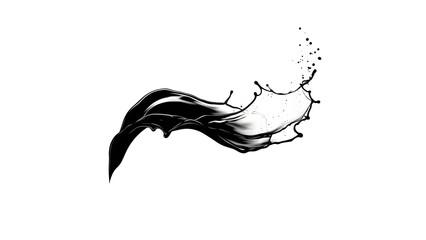 Ink splash creates a flowing pattern against a white background with droplets scattering in motion during an artistic moment