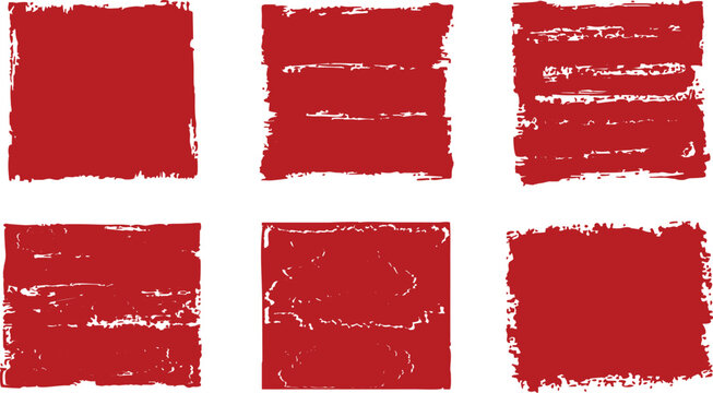 Set of rectangular grunge template background. Red box frame rough grunge square paint shape element. Hand drawn crayon grunge brush rectangle text border