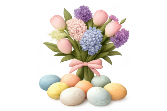 Easter spring bouquet with pastel colored eggs - Powered by Adobe