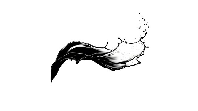 Ink splash creates a flowing pattern against a white background with droplets scattering in motion during an artistic moment