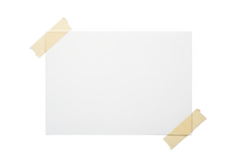Blank white paper taped to a transparent background