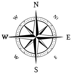 Black and White Compass Rose with Cardinal Directions and Intercardinal Points
