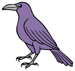 Obraz premium Whimsical Purple Crow Illustration Cartoonish Bird Standing Silhouette