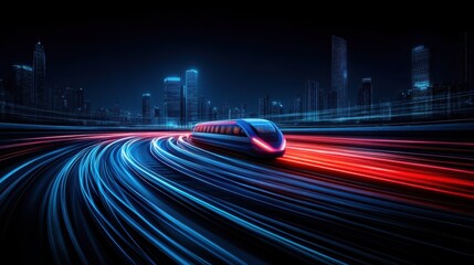 Futuristic High-Speed Train in a Vibrant Cityscape at Night