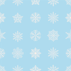 Seamless pattern with cute minimalist snowflakes. Gentle winter holiday design for Christmas, New Year. Perfect for banner, wallpaper, wrapping paper, background, card, poster. Vector illustration