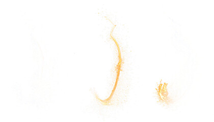 Close up of a single curved amber mark on white background.