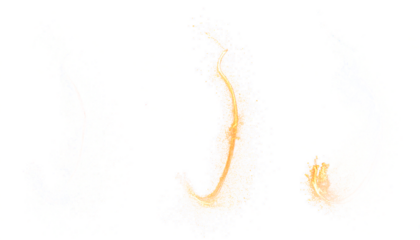 Close up of a single curved amber mark on white background.