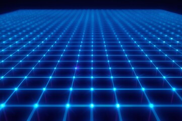 Obraz premium Vibrant blue grid pattern with glowing neon lights in dark background
