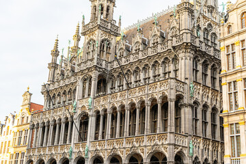 Grand Place square Belgium Guildhall gothic Building wall facade. Old houses architecture building city center Square landmark