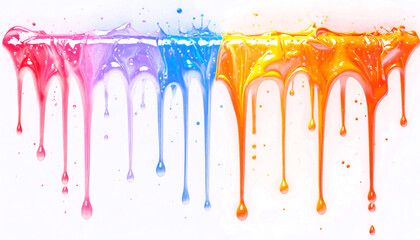 Colorful Paint Drips Across White Canvas.
