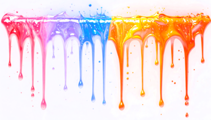 Colorful Paint Drips Across White Canvas.