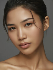 Close-up Portrait of a Young Asian Woman with Natural Beauty