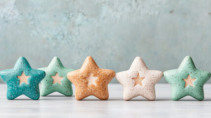 Pastel starfish cookies on blue background for culinary inspiration and dessert decor