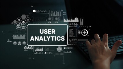User Analytics Interface Visualization with Data Metrics and Graphs for Digital Insights and Business Intelligence. Asymptotic smart data analytic.