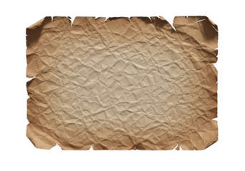 Crinkled old parchment paper with torn edges isolated on transparent background