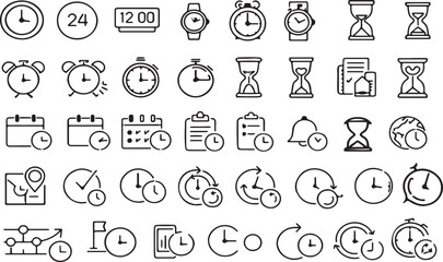 Time and Clock Outline Icons Set &ndash; Schedule Timer Stopwatch Vector, Clock and Time Line Icons Collection &ndash; Timer Stopwatch Schedule Vector, Clock Timer Stopwatch Icons.