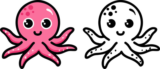 Obraz premium Cute Octopus Cartoon Vector Illustration 