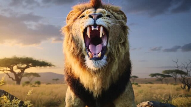 hd footage of roaring lion in the wildlife