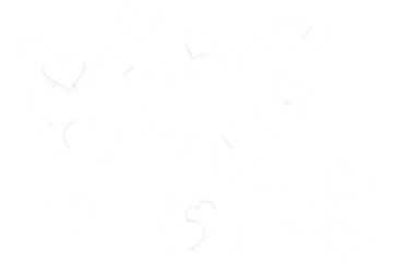 An enchanting display of numerous white hearts gracefully floating against a deep black backdrop isolated on transparent background