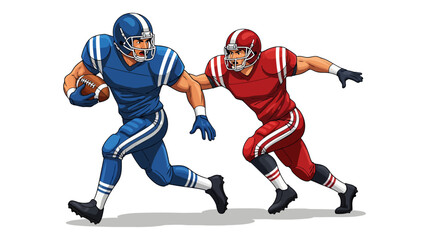 Naklejka premium American Football Players in Action, Tackling and Running with Ball, Style Illustration