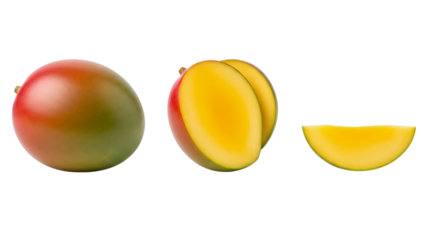 Mango fruit whole and sliced isolated on transparent background