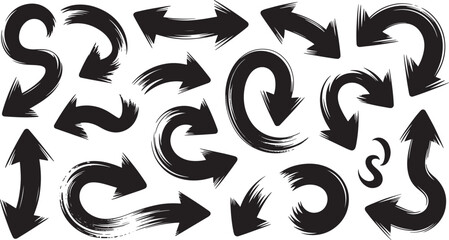 Fototapeta premium Brush stroke black arrows on white brush stroke arrows white background direction navigation desi