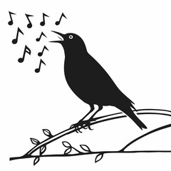Obraz premium A cheerful silhouette of a bird singing melodious tunes while perched on a branch