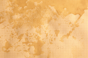 Old yellowed aged grid paper with dirty brown stains