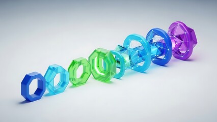 Colorful geometric shapes in a sequence from simple to complex