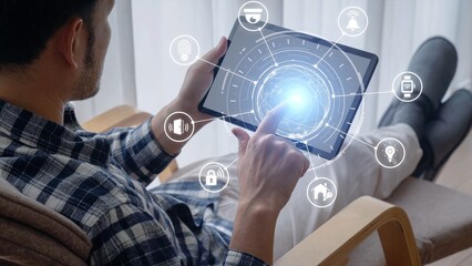 Home security icons show smart home, surveillance, and safety devices. Home security ensures monitoring, home security protection, and smart access. Gist