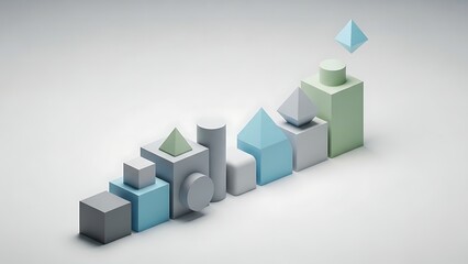 Colorful geometric shapes arranged in ascending order on a gradient background