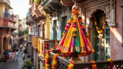Gudi Padwa is a Hindu spring festival that marks the traditional New Year. The Goody flag. A photo with a place for the text.