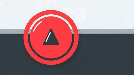 Red circular button with gray triangle symbol on dark background