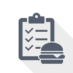 Food order checklist clipboard icon representing restaurant service and menu selection.