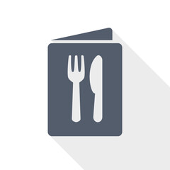 Menu icon with fork and knife representing restaurant dining and food ordering.