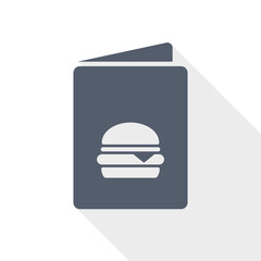 Restaurant menu book icon representing fast food offer and dining services.