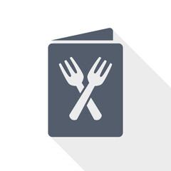 Restaurant menu icon with crossed fork and spoon symbolizing dining and food services.