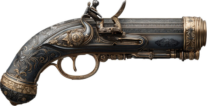 Ornate Antique Flintlock Pistol with Engravings
