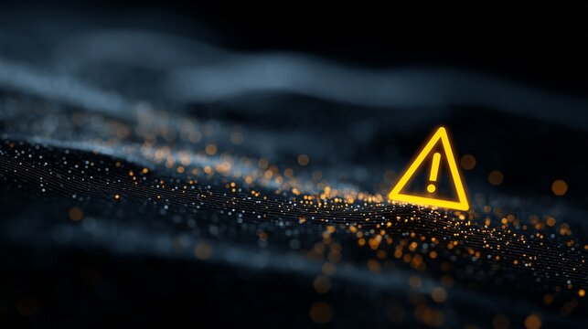 Warning triangle over digital terrain representing digital incident response alert and containment.