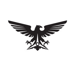 Obraz premium Stylized black eagle emblem with outstretched wings and detailed talons.