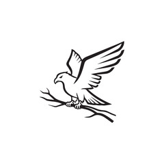 Obraz premium Elegant Line Drawing of a Bird in Flight Perched on a Branch.