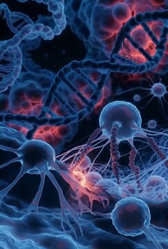 Oxidative Stress Damage: Free Radicals Attacking Cell Membranes and DNA with Glowing Particles