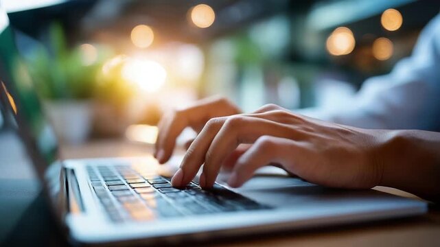 Faceless hand typing on laptop keyboard search engine optimization SEO