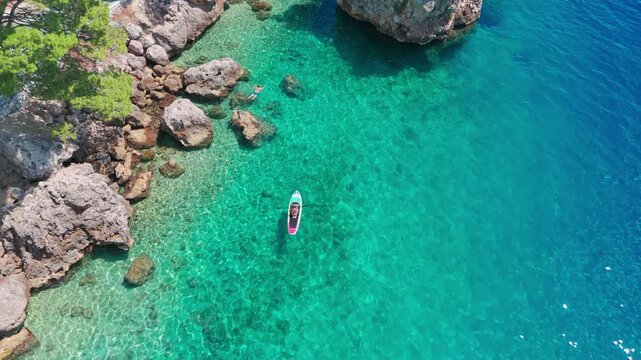 Aerial View of the Iconic Brela Stone in Turquoise Adriatic Sea, Croatia.