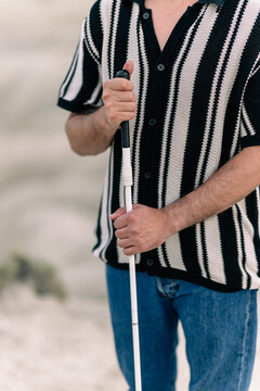 Blind man's journey through the desert landscape