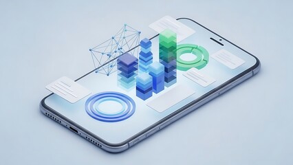 Smartphone displaying 3 D data visualization blue