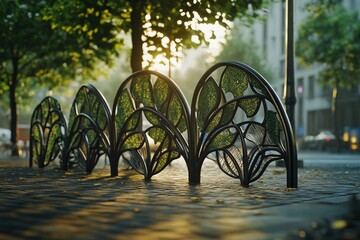 Bicycle parking racks shaped like leaves