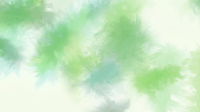 Abstract Green Fern Leaves Falling 4K Loop features fern leaf shapes in various green colors crawling on screen like a water color painting and falling downward in a loop.